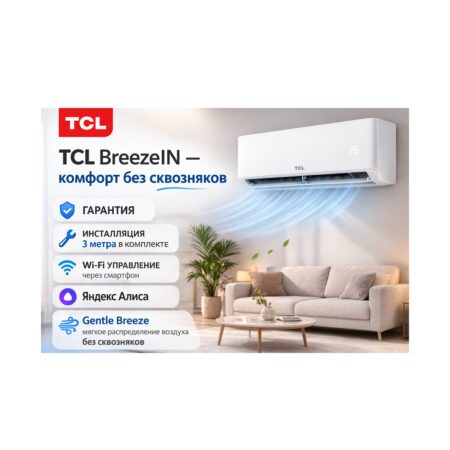 Кондиционер настенный TCL BreezeIN TAC-BR24HSV/TB (в комплекте с медными трубами, Wi-Fi) Белый