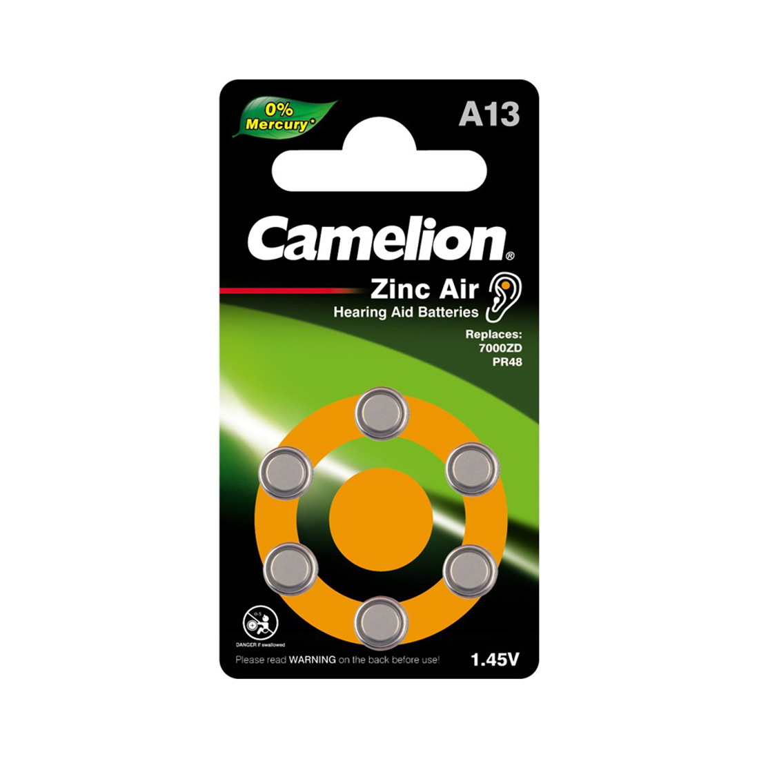 22376_1.jpg Батарейка CAMELION Zinc Air A13-BP6(0%Hg) 6 шт. в блистере