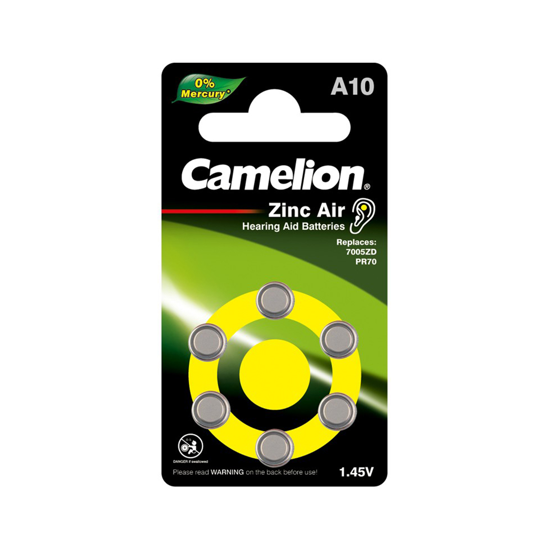 22377_1.jpg Батарейка CAMELION Zinc Air A10-BP6(0%Hg) 6 шт. в блистере