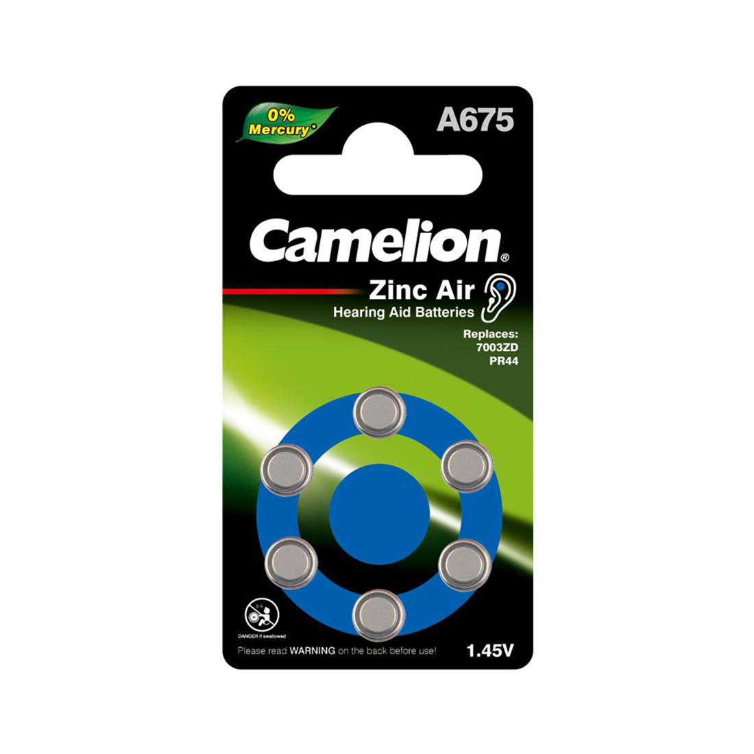 22378_1.jpg Батарейка CAMELION Zinc Air A675-BP6(0%Hg) 6 шт. в блистере