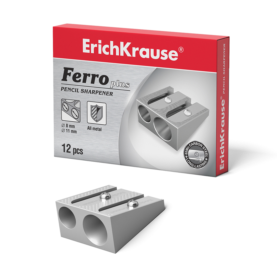 25732_1.jpg Металлическая точилка ErichKrause® Ferro Plus, два отверстия, серебряный (в кор. по 12 шт.)