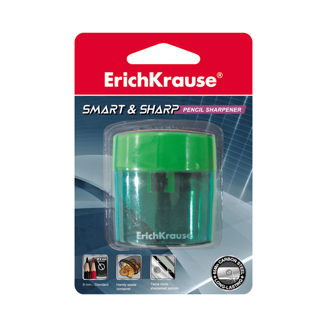 25736_1.jpg Пластиковая точилка ErichKrause® Smart&Sharp с контейнером, ассорти (в блистере по 1 шт.)